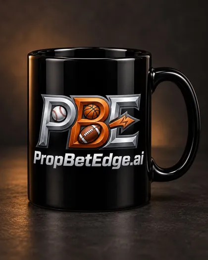 Black PropBetEdge mug with the metallic PBE logo